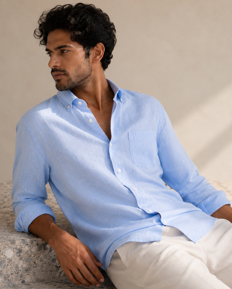 The Riviera Linen Shirt Sky Mist